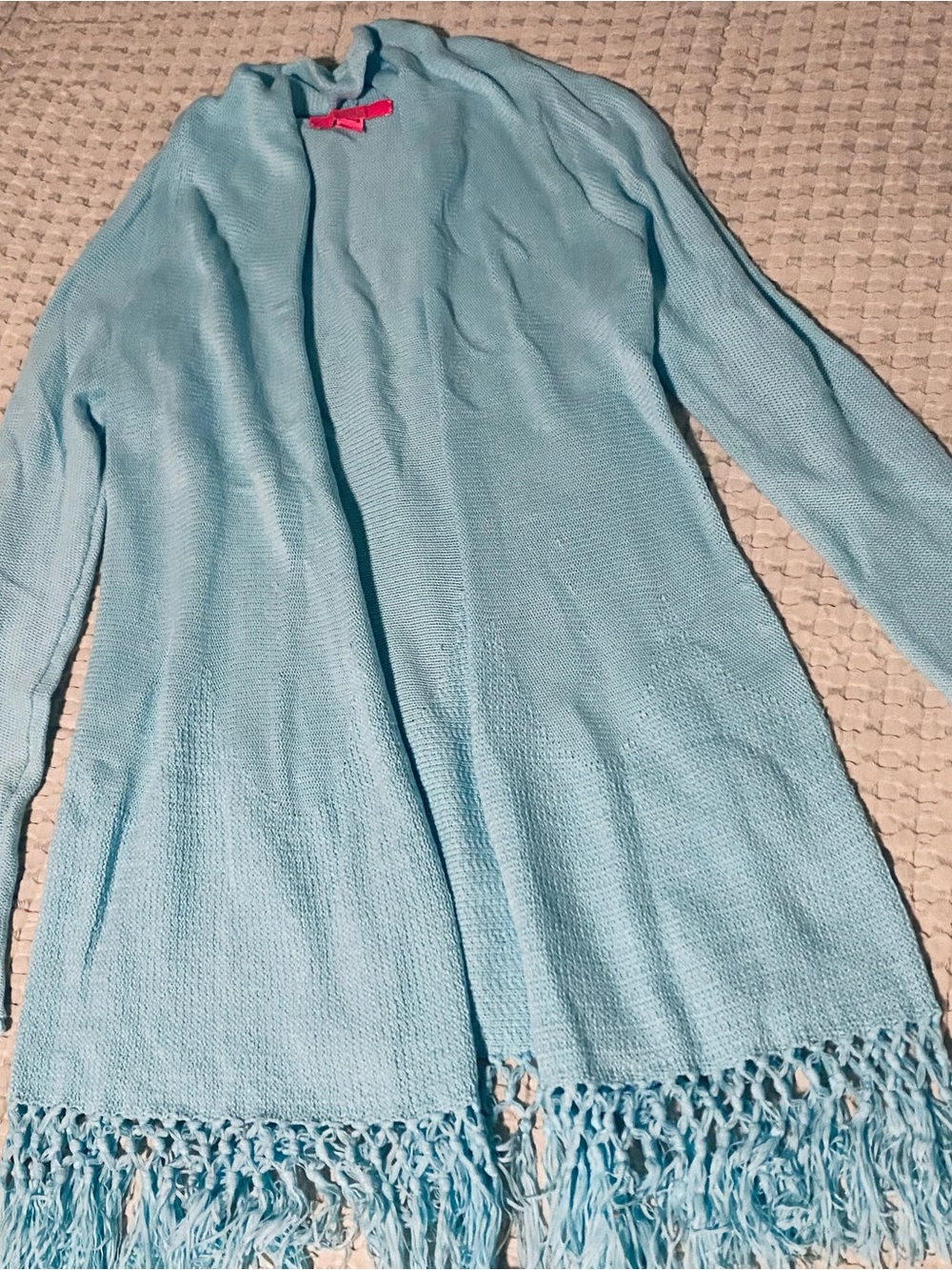 Lilly Pulitzer Light Blue Open-Front Fringe Hem Cardigan and tank top